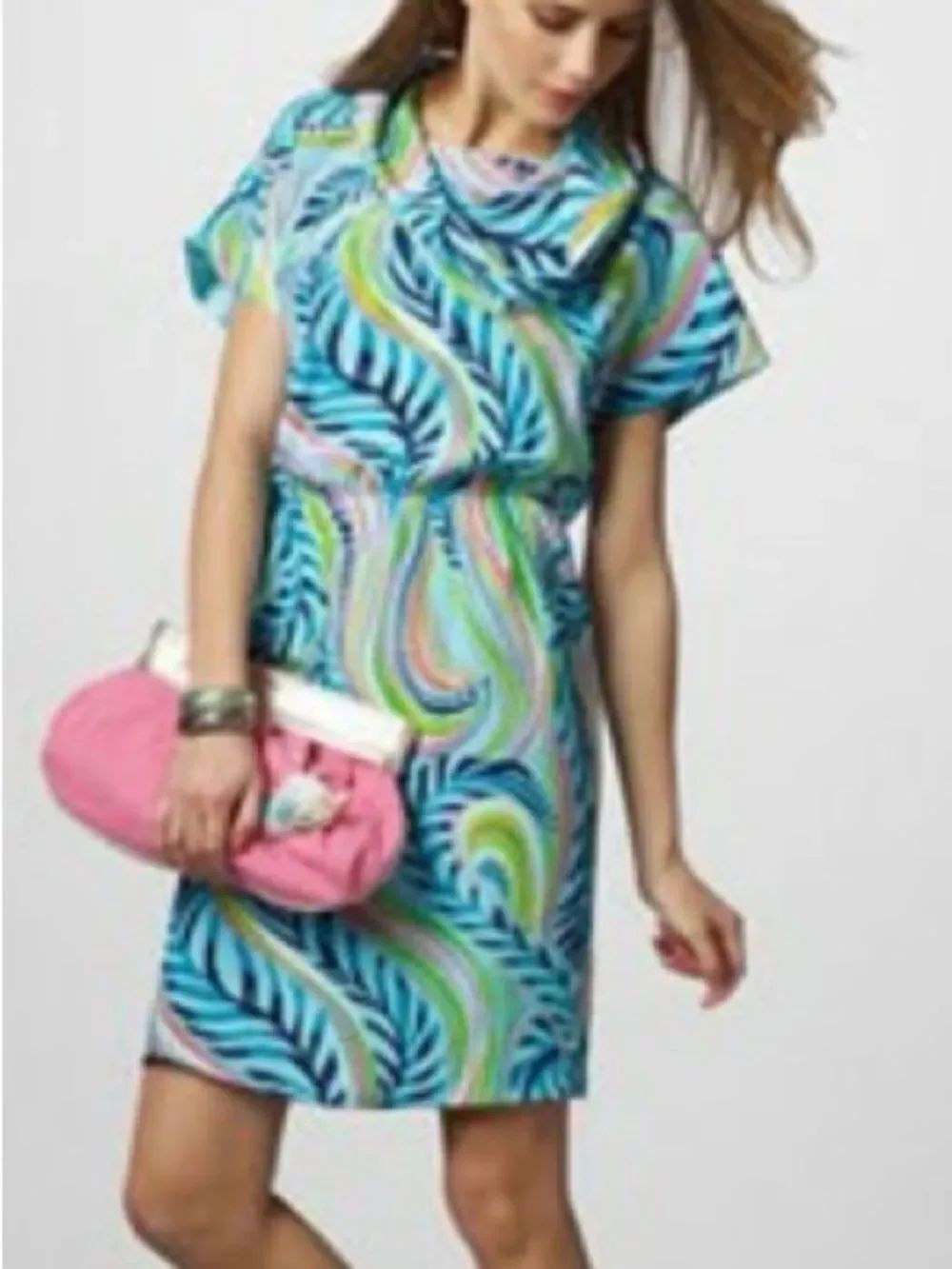 Lilly Pulitzer Harlow Dress Sea Me Silk Lined cowl neck Blue & Green